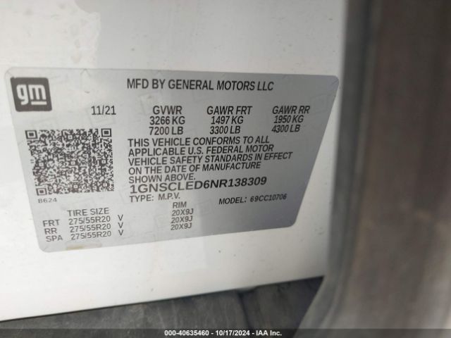 1GNSCLED6NR138309 Chevrolet Tahoe 2wd Commercial Fleet