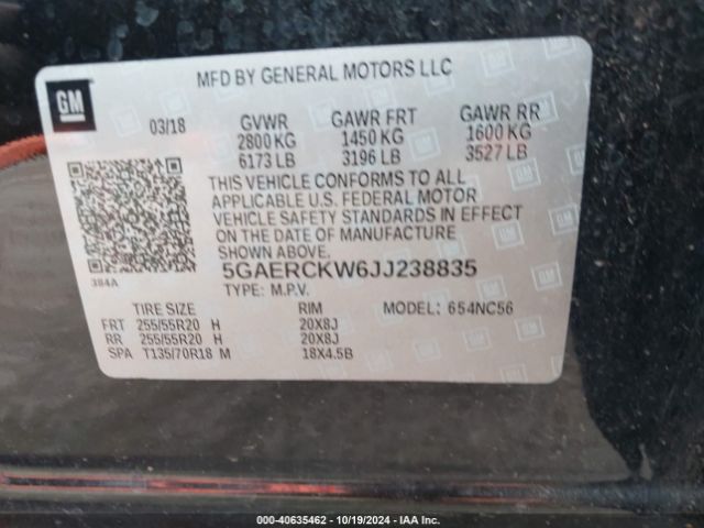 5GAERCKW6JJ238835 Buick Enclave Premium