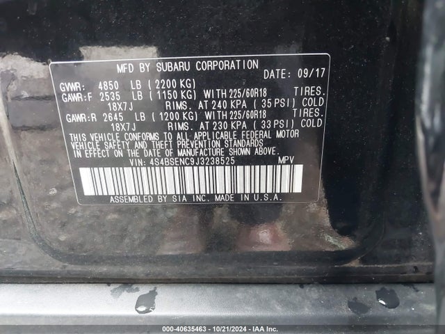4S4BSENC9J3238525 Subaru Outback 3.6r Limited