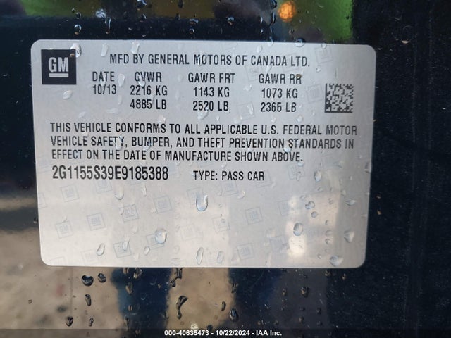 Chevrolet IMPALA 2LZ 2014 2G1155S39E9185388 Image 9