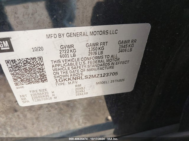 1GKKNRLS2MZ123705 GMC Acadia Awd Sle