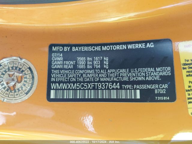 WMWXM5C5XFT937644 Mini Hardtop Cooper