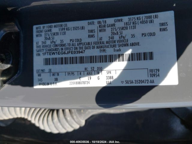 1FTEW1EG6JFE03947 Ford F-150 Xlt