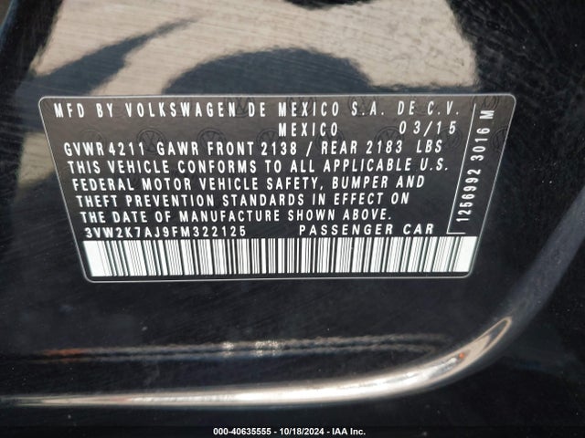 3VW2K7AJ9FM322125 Volkswagen Jetta 2.0l S