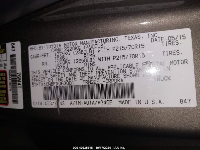 5TFTX4CN8FX063001 Toyota Tacoma