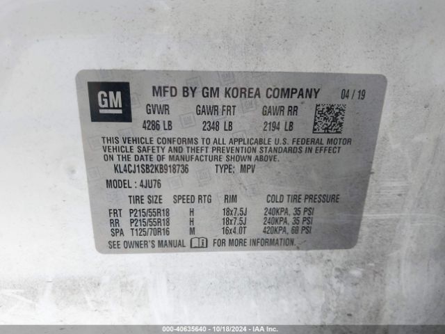 KL4CJ1SB2KB918736 Buick Encore Fwd Sport Touring