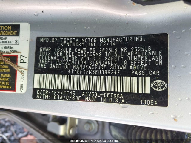 4T1BF1FK5EU389347 Toyota CAMRY SE