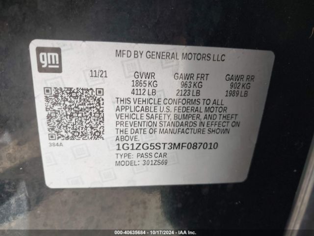 1G1ZG5ST3MF087010 Chevrolet Malibu Fwd Rs