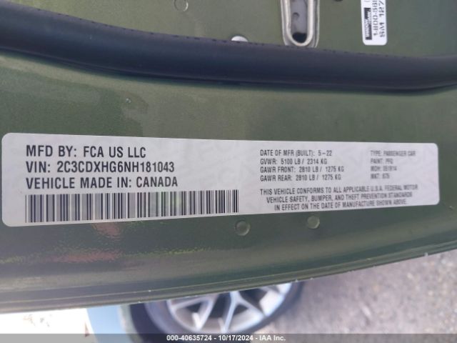 2C3CDXHG6NH181043 Dodge Charger Gt Rwd