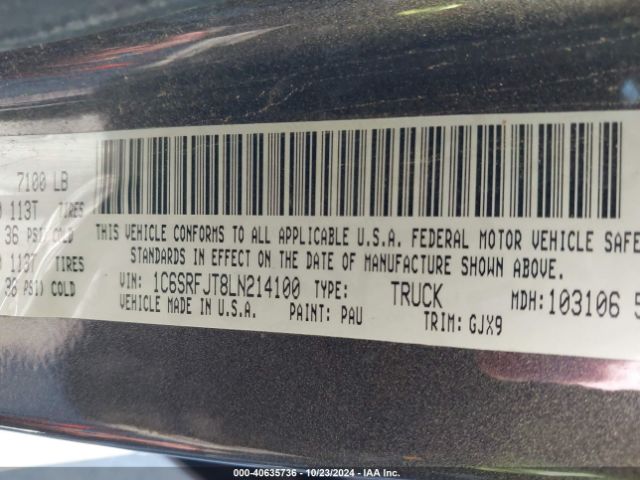 1C6SRFJT8LN214100 RAM 1500 Laramie  4x4 5'7 Box
