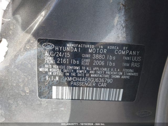 KMHDH4AE8GU636790 Hyundai ELANTRA SE