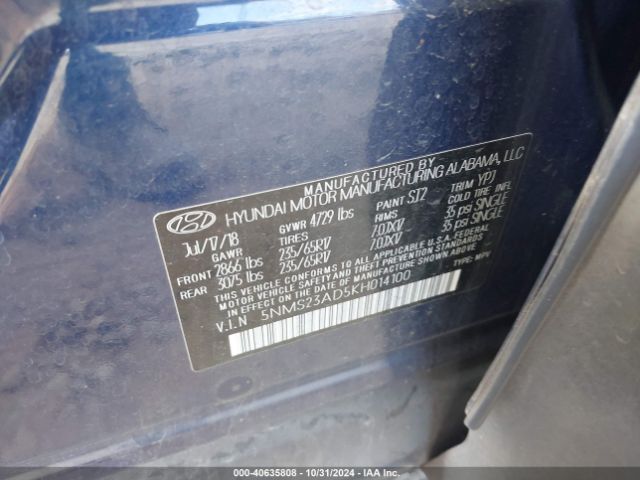 5NMS23AD5KH014100 Hyundai Santa Fe Se