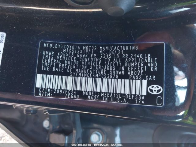 5YFM4MCE4MP093878 Toyota Corolla Se Apex Edition