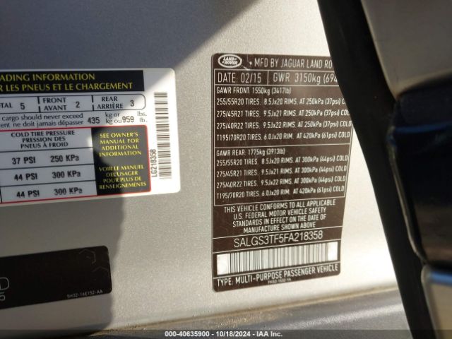 SALGS3TF5FA218358 Land Rover Range Rover 5.0l V8 Supercharged
