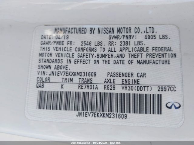 JN1EV7EKXKM231609 Infiniti Q60 3.0t Luxe