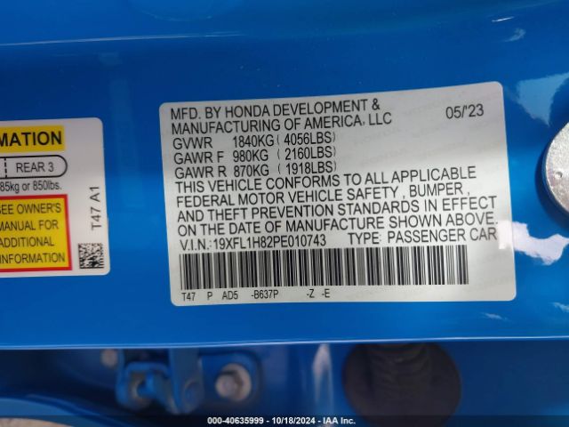 19XFL1H82PE010743 Honda Civic Sport Touring