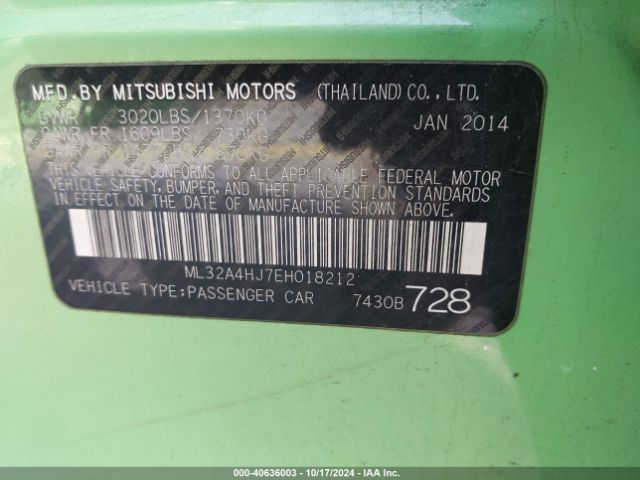 ML32A4HJ7EH018212 Mitsubishi MIRAGE ES