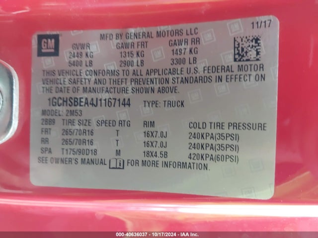 Chevrolet Colorado Wt 2018 1GCHSBEA4J1167144 Image 9