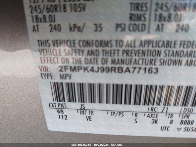2FMPK4J99RBA77163 Ford EDGE SEL