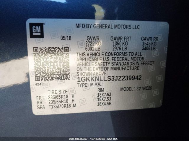 1GKKNLLS3JZ239942 GMC Acadia Sle-2