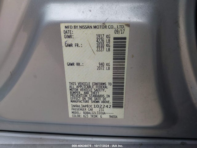1N4AL3AP8JC102242 Nissan Altima 2.5 Sv