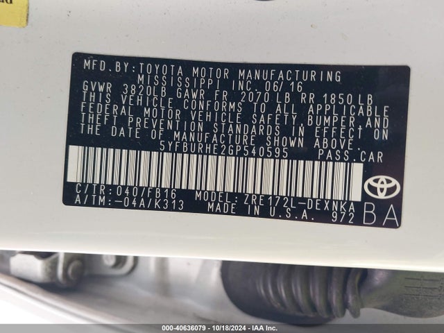 Toyota COROLLA LE 2016 5YFBURHE2GP540595 Image 9