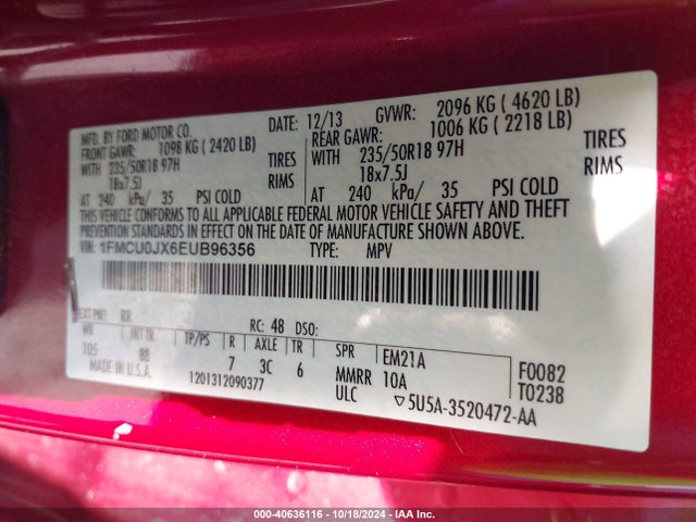 Ford Escape Titanium 2014 1FMCU0JX6EUB96356 Image 9