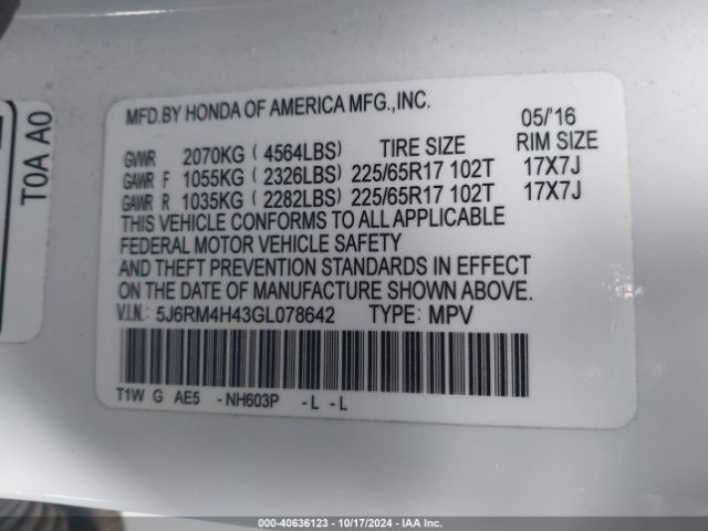 5J6RM4H43GL078642 Honda CR-V SE
