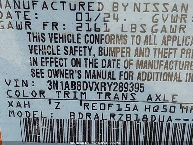 Nissan Sentra Sr Xtronic Cvt 2024 3N1AB8DVXRY289395 Image 9