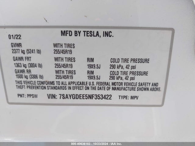 2022 TESLA MODEL Y 7SAYGDEE5NF353422 Photo 8