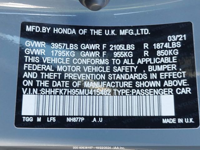 SHHFK7H95MU415482 Honda Civic Sport Touring