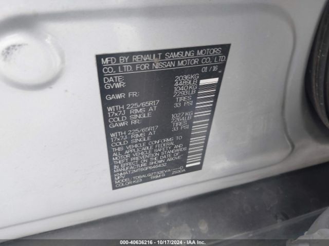 KNMAT2MT6GP646432 Nissan ROGUE SV