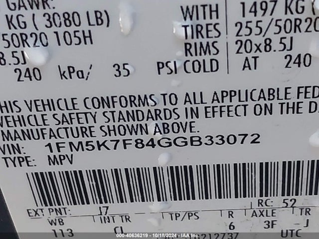 Ford Explorer Limited 2016 1FM5K7F84GGB33072 Image 9