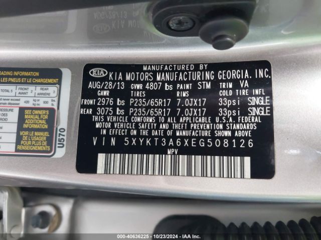 5XYKT3A6XEG508126 KIA SORENTO LX