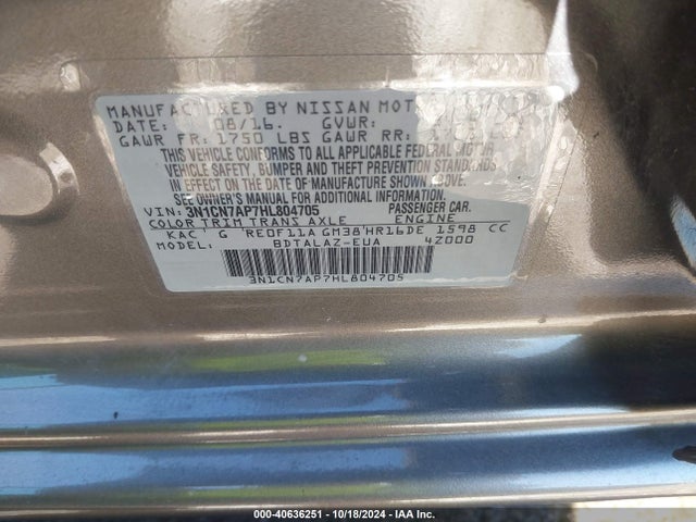 Nissan Versa 1.6 S+ 2017 3N1CN7AP7HL804705 Image 9