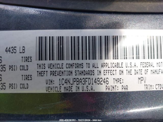 1C4NJPBA3FD149246 Jeep Patriot Sport