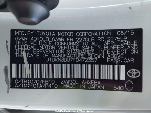 Toyota Prius Two 2015 JTDKN3DU7F0472357 Image 9