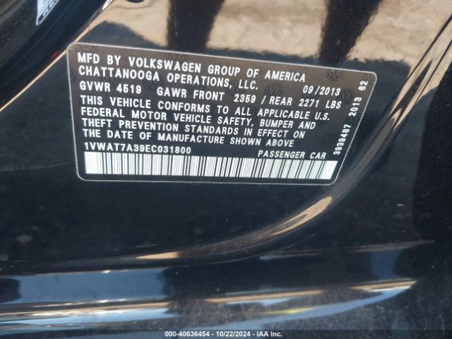 1VWAT7A39EC031800 Volkswagen Passat 1.8t Wolfsburg Edition