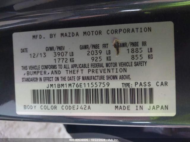 JM1BM1M76E1155759 Mazda Mazda3 I Grand Touring