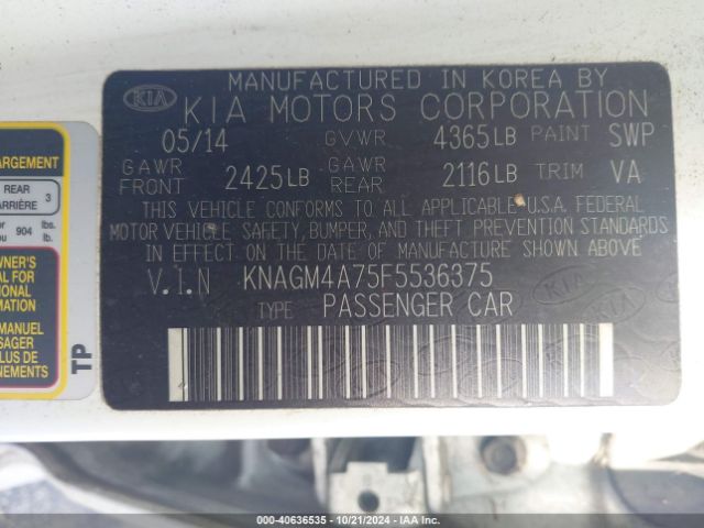 KNAGM4A75F5536375 KIA Optima Lx