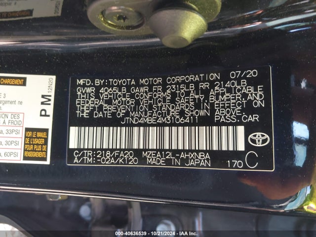 Toyota Corolla Nightshade 2021 JTND4MBE4M3106411 Image 9