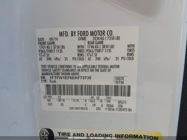 Ford F-150 Xl 2014 1FTFW1EF6EKF73735 Image 9