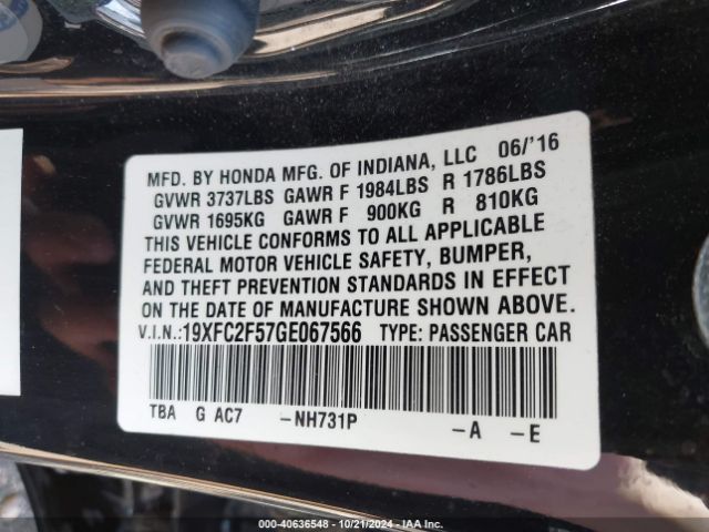 19XFC2F57GE067566 Honda Civic Lx