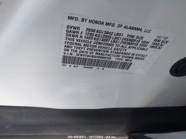 Honda Pilot Ex-l 2017 5FNYF6H85HB099703 Image 9