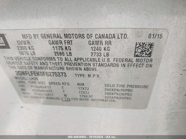 Chevrolet EQUINOX 1LT 2015 2GNFLFEK0F6275373 Image 9