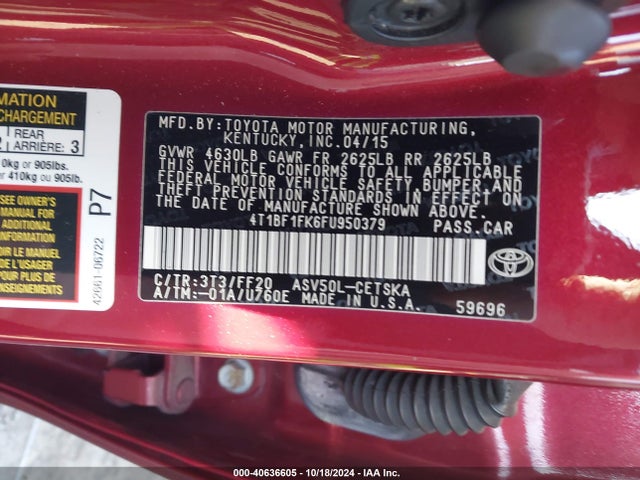 Toyota CAMRY SE 2015 4T1BF1FK6FU950379 Image 9