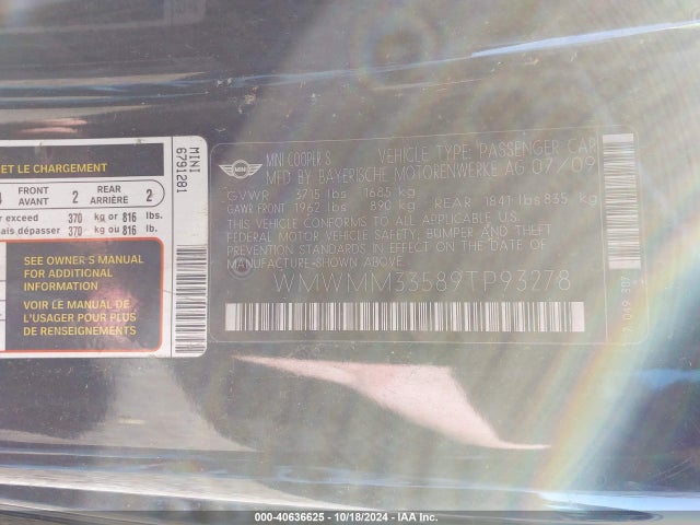 2009 MINI COOPER S CLUBMAN WMWMM33589TP93278 Photo 8