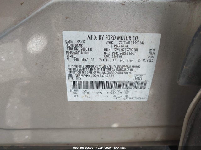 Ford EDGE SEL 2017 2FMPK4J92HBC12367 Image 9