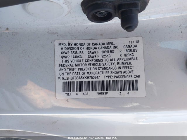 2HGFC3A5XKH750647 Honda l15b7