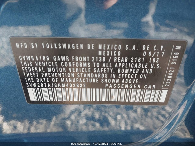 Volkswagen Jetta 1.4t S 2017 3VW2B7AJ8HM403832 Image 9
